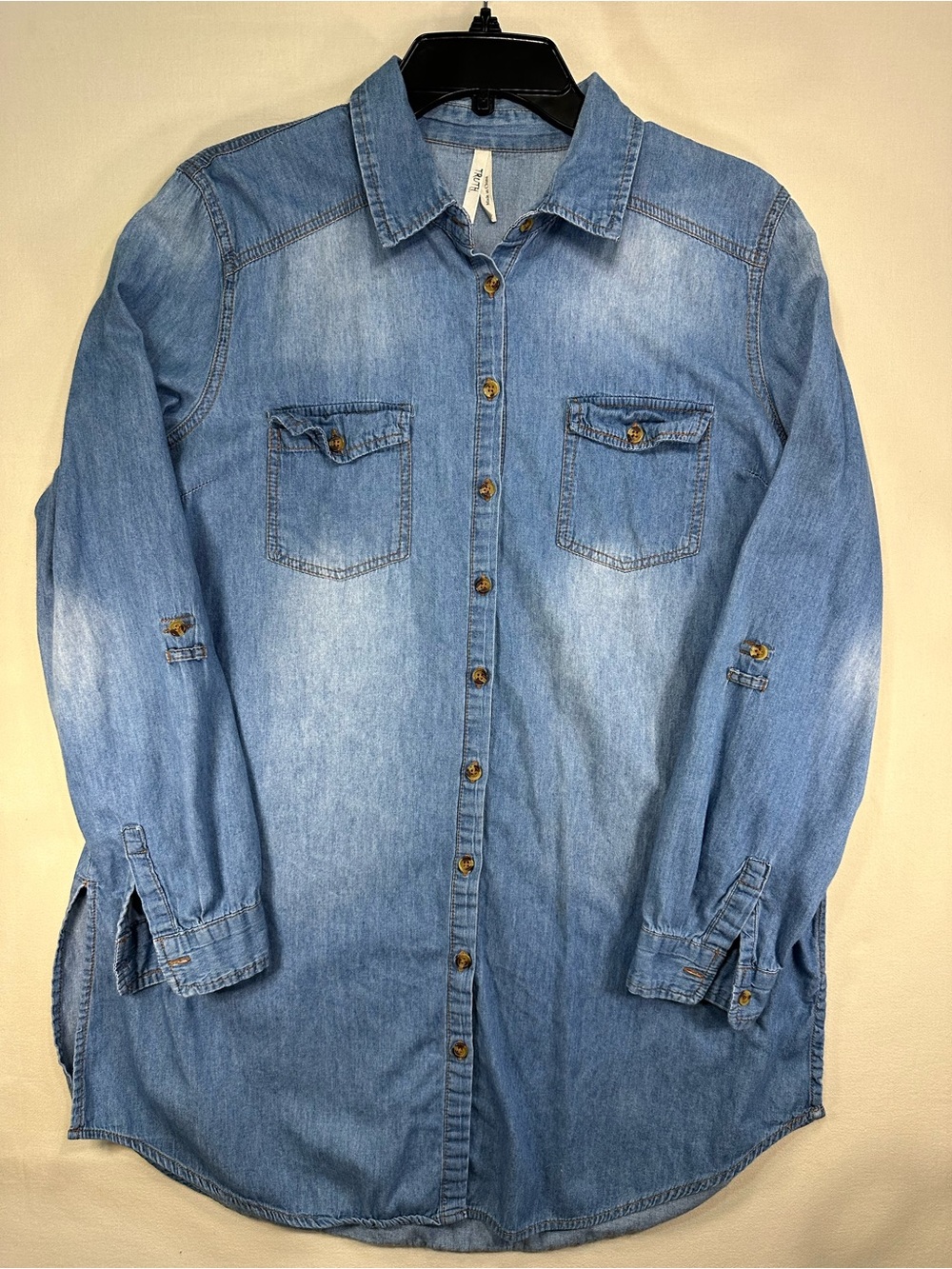 Truth NYC Light Wash Denim Chambray Button Down Shirt Tunic XL EUC